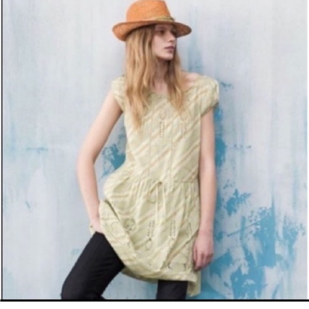 Anthropologie Meadow Rue Green Eyelet Cotton Dress Size 4